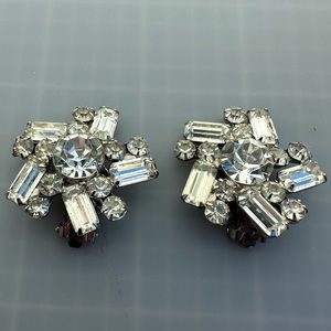 Juliana (DeLizza & Elster) Clear Clip on Earrings- Silver Tone-VINTAGE
